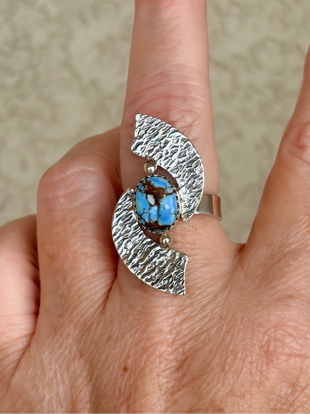 925 Sterling Silver Golden Hills Turquoise Stone Ring - Picture 7 of 11